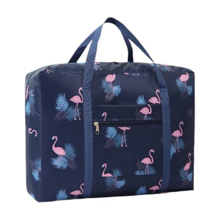 Sammenleggbar reiseveske Duffelbag Tote Håndbagasje Weekender Overnatting Sportsduffel (Blå med Flamingo)