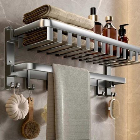 Hyllyt ja koukut 40cm Alumiiniseos Pyyheteline Kokoontaitettava Poraton Seinään Asennettava Kylpyhuoneen Hylly Koukuilla