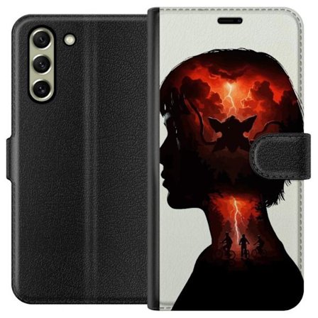Kompatibelt Plånboksfodral till Samsung Samsung Galaxy S21 FE 5G Stranger Things siluettmotiv med cyklande barn röd blixt och Upside Down estetik ik