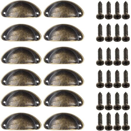 12 Stycken Skålhandtag, Retro Dörrhandtag, Traditionella Halvmåne Möbelhandtag med Skruvar, för Låda, Skåp, Byrå (Brons)