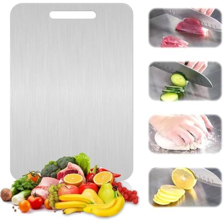 Skärbräda - Dubbelsidig i Rostfritt Stål och Titan, 34x23 cm, BPA-Fri för Kök