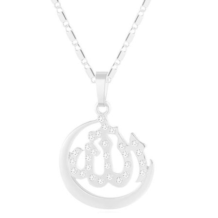 18k silver plated chain jewelry moon zircon islam allah