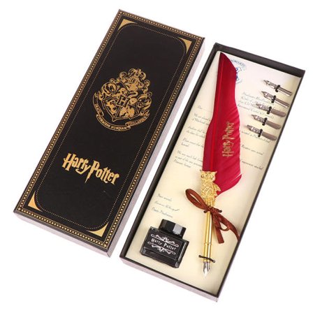 1 sæt Harry Potter fjer dyppesæt skriveblæk sæt som gave vinrød
