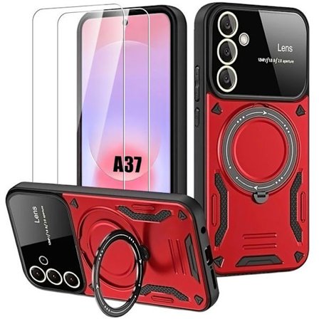 Magnetisk Cover - BOOLING - til Samsung Galaxy A37 5G - Stødabsorberende - Rød - 2 Tempererede Glas