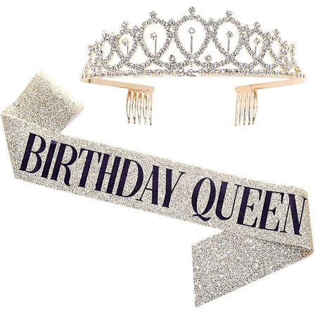 "Fødselsdagsdronning" Sash & Rhinestone Tiara Sæt - Fødselsdagsgaver