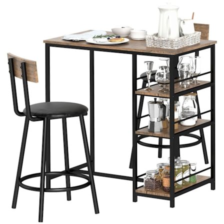 Rootz 3 -delat ätuppsättning med barbord - Small Kitchen Set - Space Saving Dining - Extra förvaring, 90 x 50 x 90,5 cm bord, 36 x 47 x 91 cm stolar