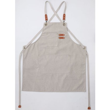 (Beige) Herre kjøkkenforkle lerret forklær med 3 lommer vanntett og justerbar forkle for grill, restaurant, hage, snekker, 78 * 68cm