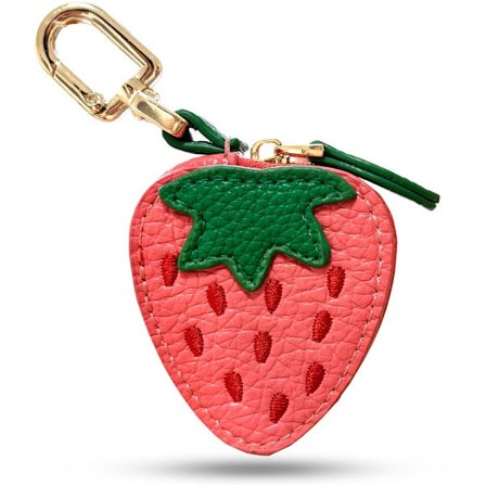 Jordbær Fruktpose Sjarm, Søt Mini Myntveske Nøkkelring, Mini Myntveske i Skinn for Ryggsekkdekorasjon