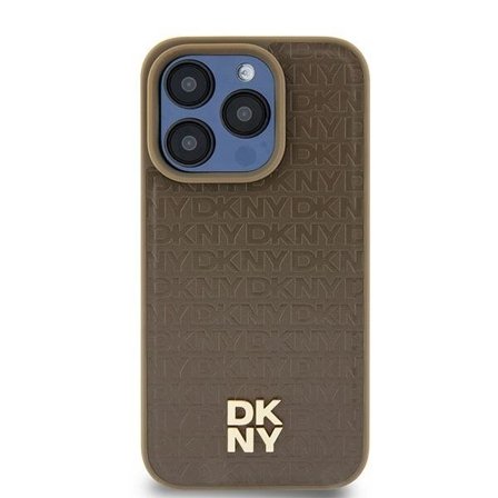 DKNY MagSafe-etui i lærmønster med metalllogo for iPhone 15 / 14 / 13 - brun