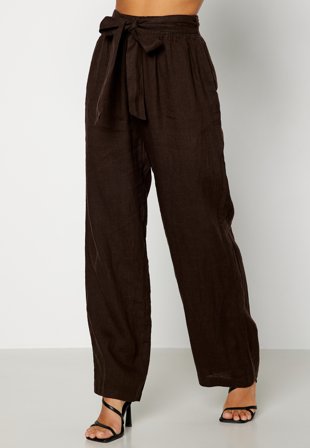Bubbleroom Care Alyssa Loose Linen Pants Brown Klær