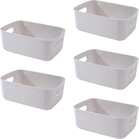 Opbevaringskurve i plastik, pakke med 5 rektangulære kurve opbevaringskasser med håndtag til køkken, skab, 16,5 x 24,9 x 9,9 cm (grå)