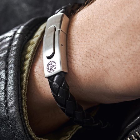 Pulsera de cuero bolo negro Solid para hombres - Pulseras de cuero