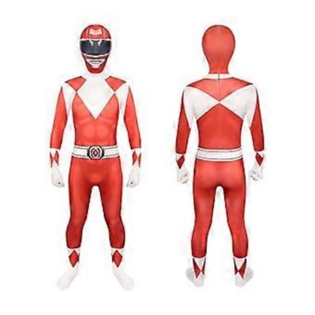 Mighty Morphin Power Rangers Cosplay Kostym Jumpsuit Bodysuit Party Maskerad Set för Unisex (170 Röd)