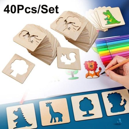 Træmaleri skabelonsæt Doodle legetøjssæt til drenge og piger hul udskæring tegneværktøj til førskole og grundskole_TF_TF