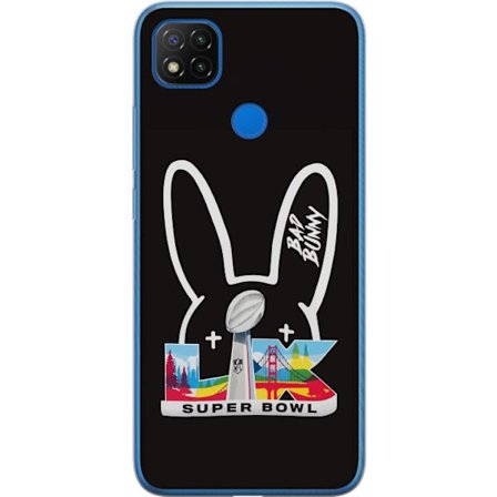 Kompatibelt Mobildeksel til Xiaomi Redmi 9C Bad Bunny portrett med åpen skjorte, tatoveringer og krøllete hår i stilfull motefotografering