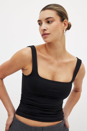 NA-KD Double Folded Singlet - Basic toppe - Sort - M