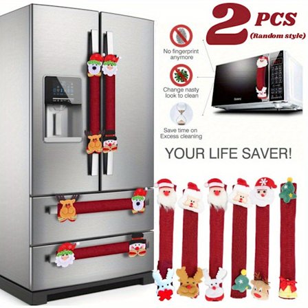 2 st Jul Kylskåpshandtagsskydd - Snögubbe & Jultomte Kylskåpsdörr, Tvättbara Vita & Röda Apparatskydd för Mikrovågsugn, Diskmaskin [DB] Röd 2 Delar