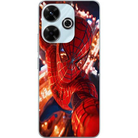 Kompatibelt Mobilskal till Xiaomi Xiaomi Redmi 13 Spider Man i intensiv action med gnistrande ljus och dynamiskt perspektiv i filmisk superhjältestil