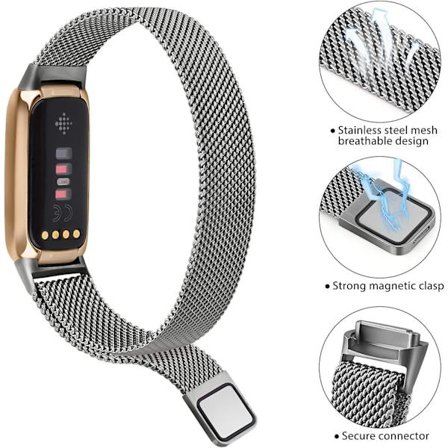 Mesh i rostfritt stål Justerbar armbandsrem för Fitbit Luxe/luxe Special Edition Fitness Tracker Damer Herr (champagne Guld)