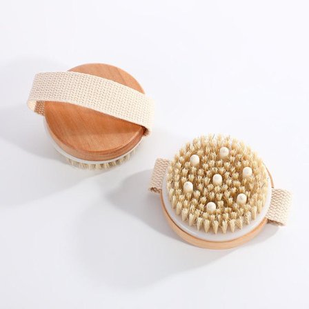 Massasjebørste med villsvinbust, håndholdt kroppsbørste, rund badebørste, tre badebørste + 8x8 cm rund trebørste