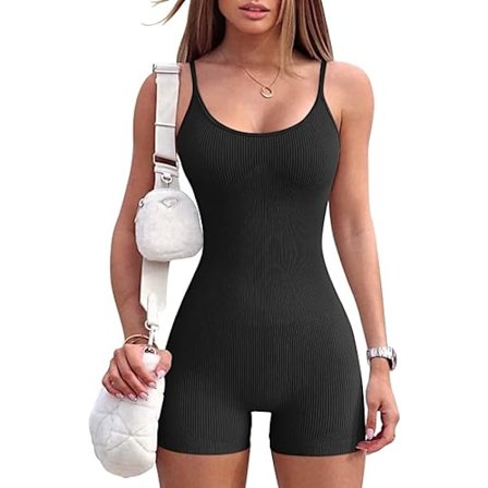 Kvinnors träningskläder sömlös jumpsuit yoga ribbad bodycon one piece spaghetti strap shorts romper