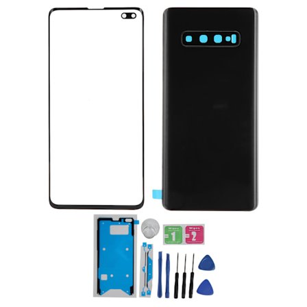 Matkapuhelimen takalasin kansi ja ulkolasin paneelin vaihto Samsung S10+Plus -puhelimelle (musta)