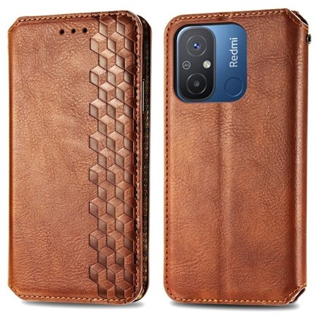 Läder Xiaomi Redmi 12C / Xiaomi Redmi 11A fodral med romb-design - Brun