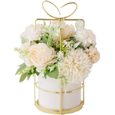 Kunstige blomster falske pæon silke hortensia blomst med vase blomst dekoration arrangementer til bryllup dekoration bord midtpunkter (hvid med vas