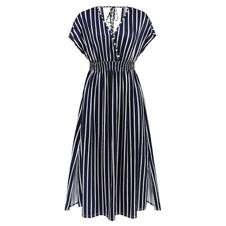 2023 Sommerkjole til kvinder, sommermode, flagærme, V-hals, åben ryg, blonder, strandkjole, solkjole, hørkjole, sort, L