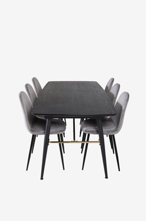 Venture Home - Spisegruppe Gold med 6 spisebordsstole Polar - Sort - Spisebordssæt 6 personer - Fra Homeroom