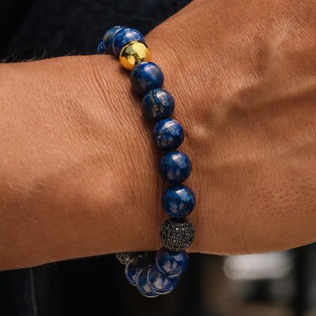 Blue Lapis Lazuli & Black Zirconia Bracelet for Men - Beaded bracelets