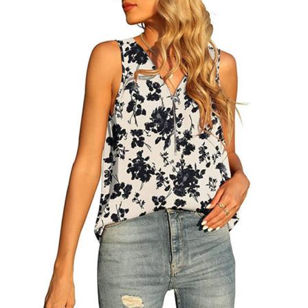 Print Linne För Kvinnor T-shirts Med Blommönster