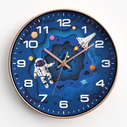 12 Tommers Stille Bevegelse Barneveggklokke, Ikke Tikkende Rund Veggklokke Batteridrevet Romreise Stil Dekor Barneklokke