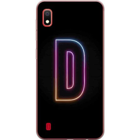 Kompatibel Mobilcover til Samsung Samsung Galaxy A10 Minimalistisk neonbogstav D i farveskiftende lys mod sort baggrund i moderne digital design