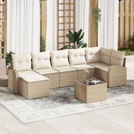 Trädgårdsoffset med kudde 8 pcs Beige Poly rattan