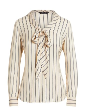 Lauren Ralph Lauren | Striped Jacquard Tie-Neck Blouse | XS