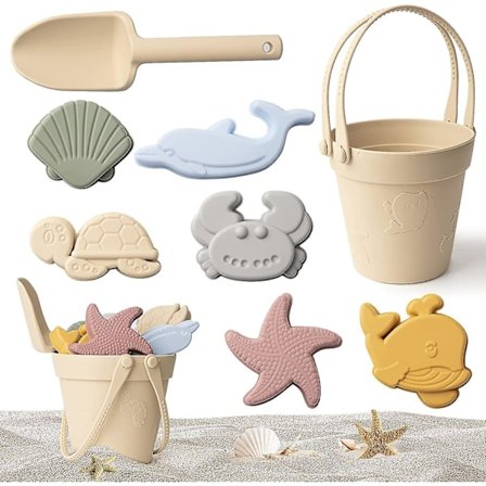 Nya 8-pack Silikonstrandleksaker med Silikonhink, spade, sandformar Verktygssats Barnleksak Present, förälder-barn-spel