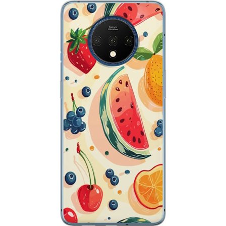 Kompatibel Mobilcover til OnePlus 7T Legesyg frugtillustration med vandmelon, citrus, jordbær, kirsebær og bær