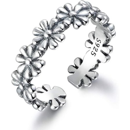 Massiivinen 925 sterlinghopeasormus, säädettävät vintage-kukkasormukset