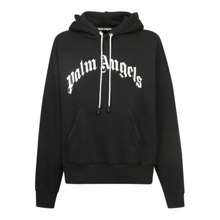 Palm Angels, Curved Logo Hoodie Czarny, Mężczyzna, Rozmiar: L