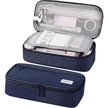 Stort penalhus, penalhus til kvinder og mænd, penalhus, markørpenalhus, bærbar penalhus til kontor blå