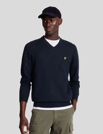 Lyle & Scott Cotton Merino V Neck Jumper - Navy - S