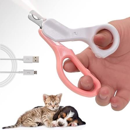 Kattklosax för små djur USB-laddningsbara hundklosax med LED-ljus, rosa Pink