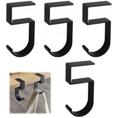 (Sort) 4 Styk Håndtaske Krog, Bærbar Aluminium Bordkroge Skridsikker Bordtaskeholder Metal Pung Ophæng Lommekrog til