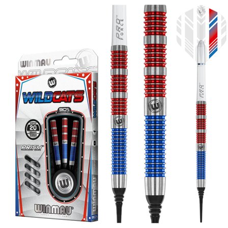Winmau Wildcats Soft Tip Darts 20g 90% Tungsten Steel Tip Darts - Red/Blue/Silver Parallel Design Pro Force