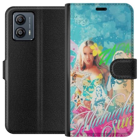 Kompatibel Tegnebogsetui til Motorola Moto G53 Eventyrverden med Steve, Creeper og dyr i farverig blokgrafik