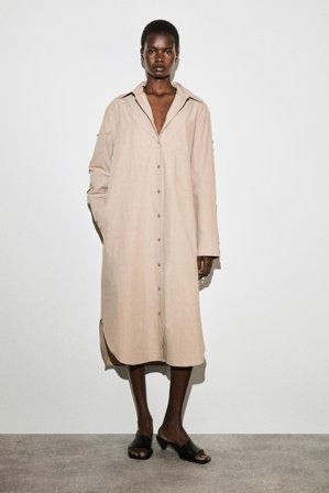 COS Frauen Hemdkleid Aus Baumwolle In Midilänge in Beige