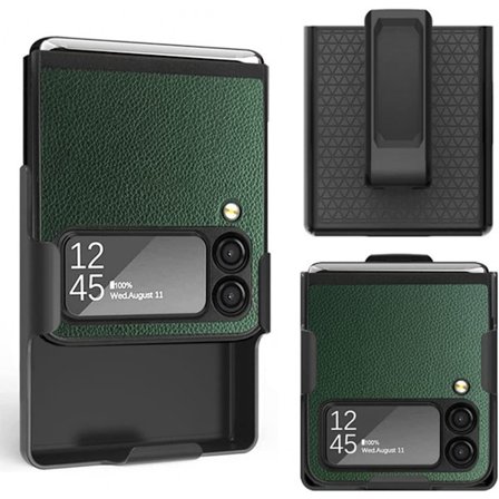 Bältesklämma fodral kompatibel med Samsung Galaxy Z Flip 3, Premium PU läder Slim Shockproof fodral Swivel Back Clip Full Cover för Galaxy Z Flip