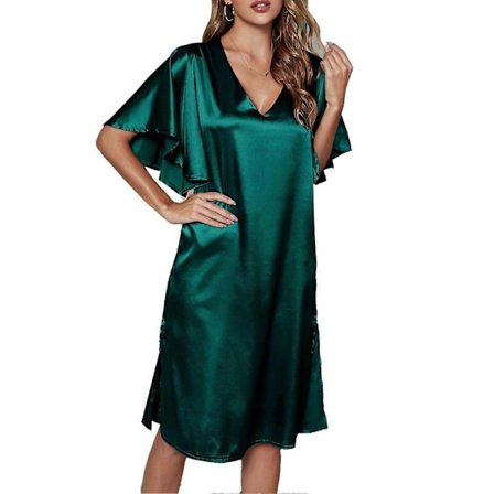 Naisten yöpaita lyhythihaiset yöasut V-kaula-aukko yöpaita yksivärinen pyjamamekko