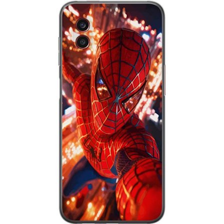 Yhteensopiva Puhelinkuori Samsung Samsung Galaxy Xcover6 Pro Spider Man intensiivisessä toiminnassa välkkyvien valojen ja dynaamisen perspektiivin k